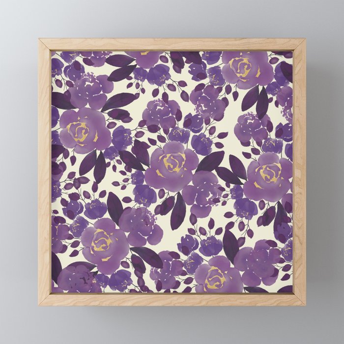 Elegant ivory gold lavender purple watercolor floral  Mini Art Print Gallery Image 1