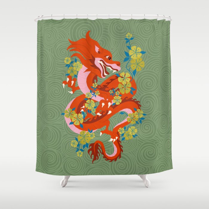 Dragon Dance Among the Blossoms Shower Curtain Gallery Image 1
