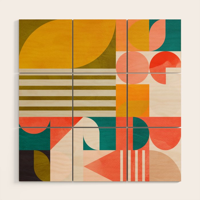 mid century geometry abstract shapes bauhaus 2 Wood Wall Art Gallery Image 1