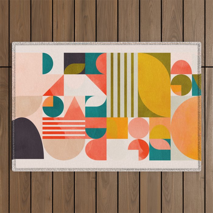 mid century geometry abstract shapes bauhaus 2 Outdoor Rug Gallery Image 1