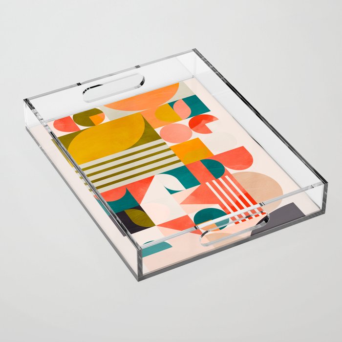 mid century geometry abstract shapes bauhaus 2 Acrylic Tray Gallery Image 1