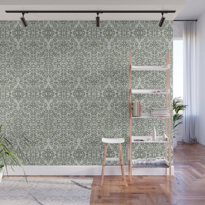 Vintage Green Spirals Wall Mural Gallery Image 1