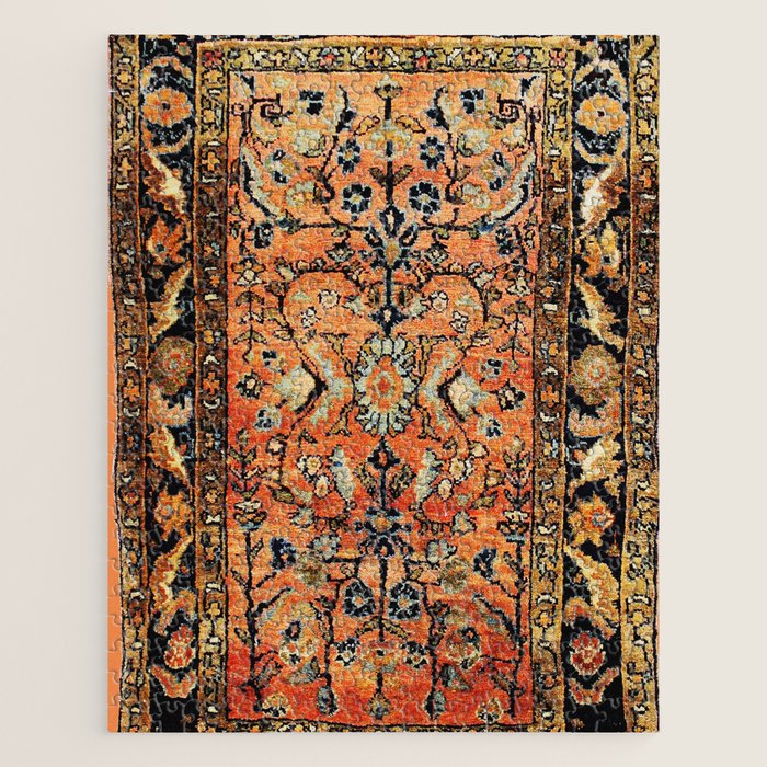 Tabriz Rug Print With Burnt Orange Field Jigsaw Puzzle Gallery Image 1