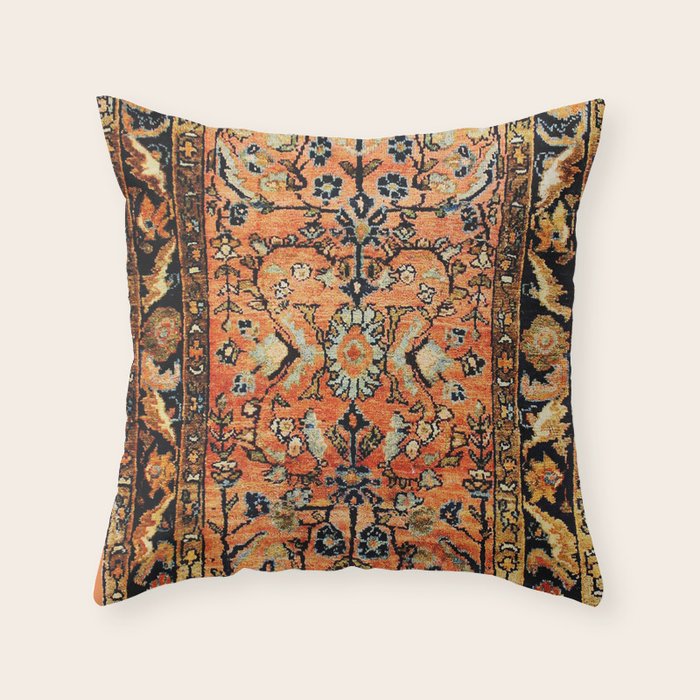 Tabriz Rug Print With Burnt Orange Field Throw Pillow Gallery Image 6