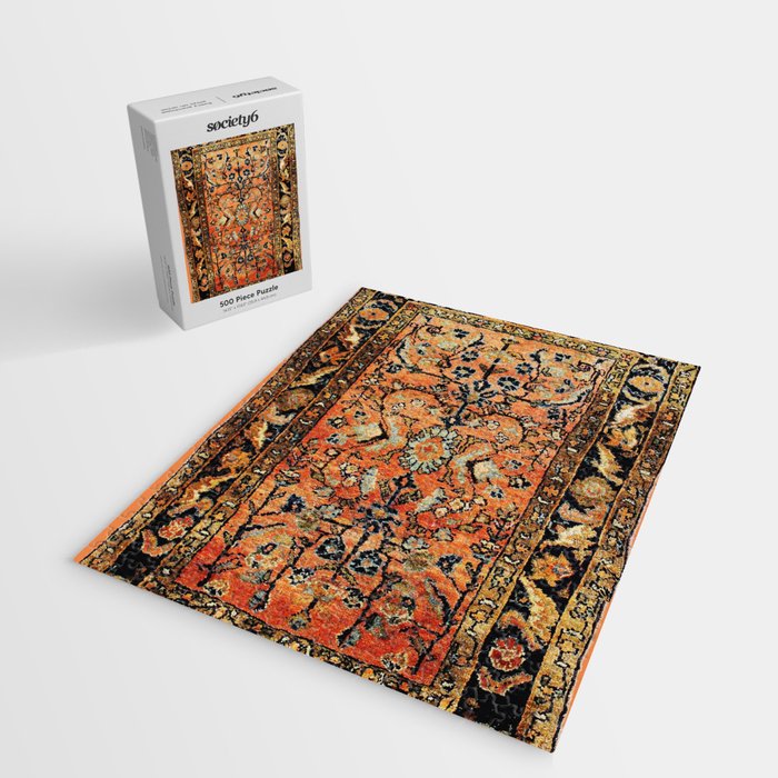 Tabriz Rug Print With Burnt Orange Field Jigsaw Puzzle Gallery Image 2