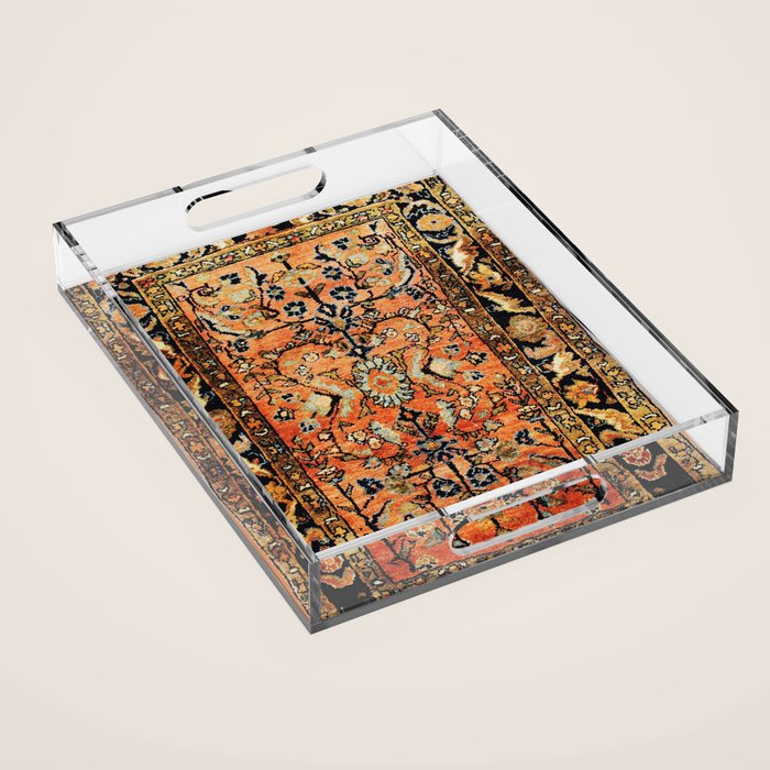 Tabriz Rug Print With Burnt Orange Field Acrylic Tray Gallery Image 1