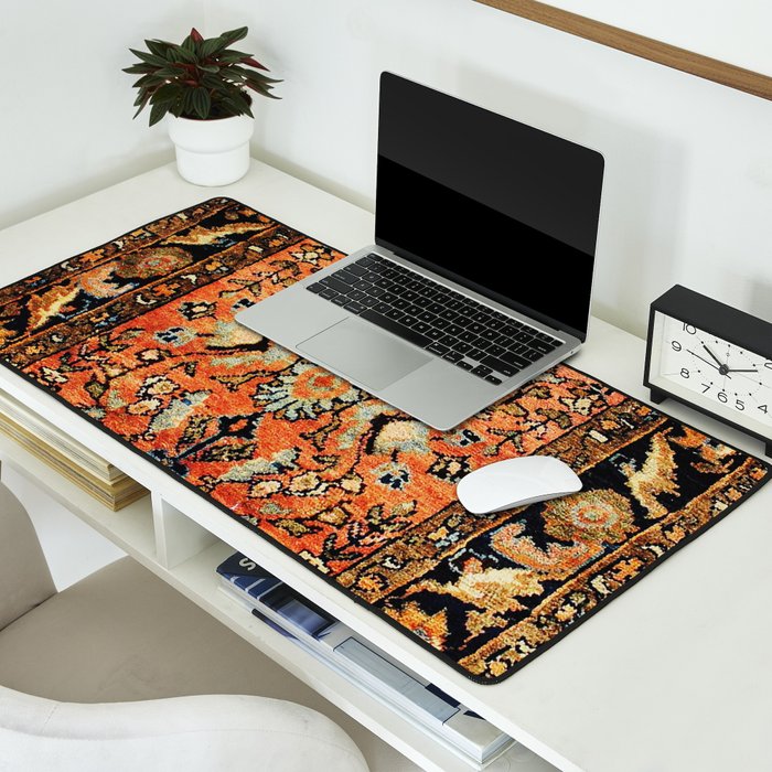 Tabriz Rug Print With Burnt Orange Field Desk Mat Gallery Image 2