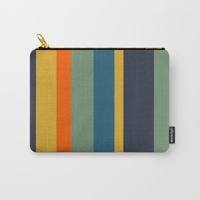 Retro Modern Vertical Stripe Pattern Blue Sage Orange Mustard Carry All Pouch Gallery Image 1