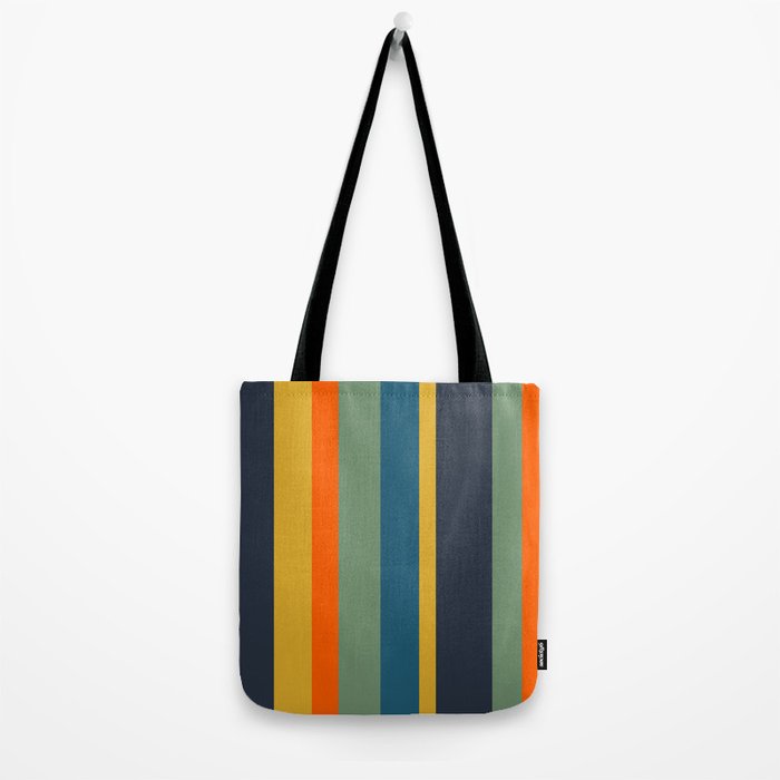 Retro Modern Vertical Stripe Pattern Blue Sage Orange Mustard Tote Bag Gallery Image 2