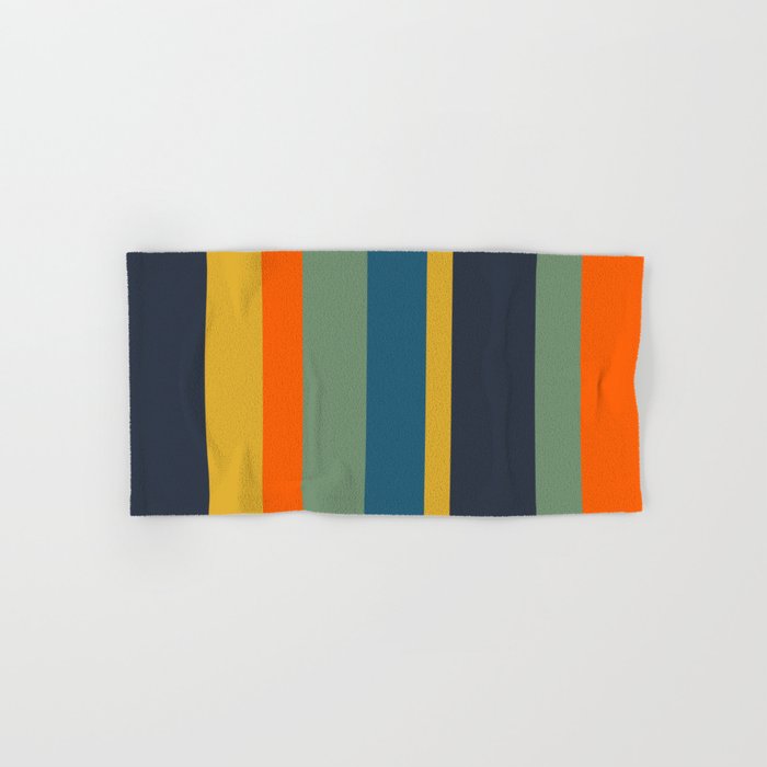 Retro Modern Vertical Stripe Pattern Blue Sage Orange Mustard Bath Towel Gallery Image 1