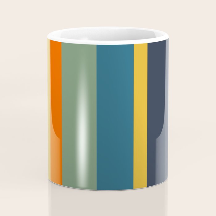 Retro Modern Vertical Stripe Pattern Blue Sage Orange Mustard Coffee Mug Gallery Image 4