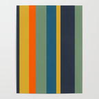 Retro Modern Vertical Stripe Pattern Blue Sage Orange Mustard Poster Gallery Image 4