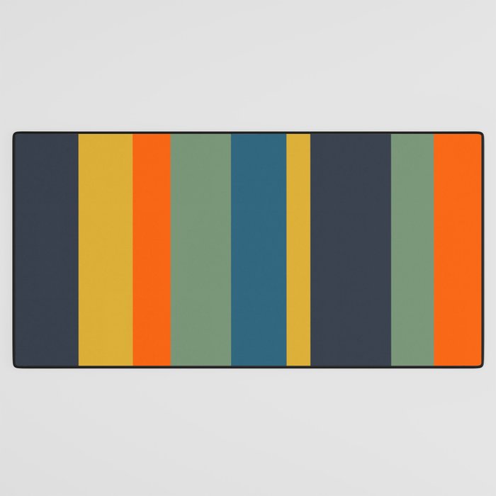 Retro Modern Vertical Stripe Pattern Blue Sage Orange Mustard Desk Mat Gallery Image 3