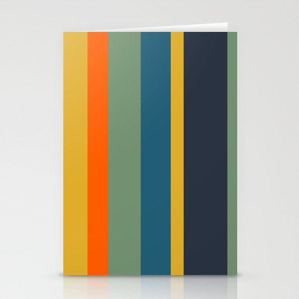 Retro Modern Vertical Stripe Pattern Blue Sage Orange Mustard Stationery Card Gallery Image 2