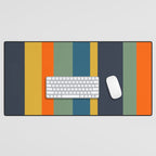 Retro Modern Vertical Stripe Pattern Blue Sage Orange Mustard Desk Mat Gallery Image 1