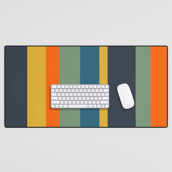 Retro Modern Vertical Stripe Pattern Blue Sage Orange Mustard Desk Mat Gallery Image 1