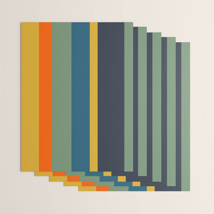 Retro Modern Vertical Stripe Pattern Blue Sage Orange Mustard Wrapping Paper Gallery Image 3