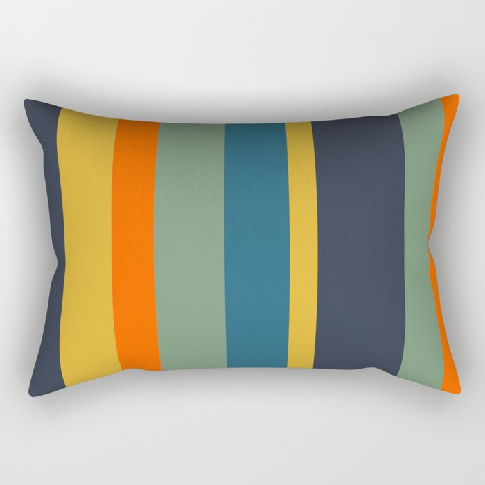 Retro Modern Vertical Stripe Pattern Blue Sage Orange Mustard Rectangular Pillow Gallery Image 1