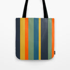 Retro Modern Vertical Stripe Pattern Blue Sage Orange Mustard Tote Bag Gallery Image 1