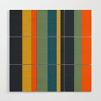 Retro Modern Vertical Stripe Pattern Blue Sage Orange Mustard Wood Wall Art Gallery Image 1