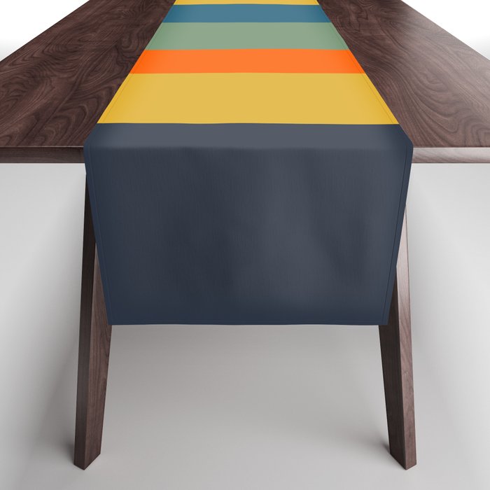 Retro Modern Vertical Stripe Pattern Blue Sage Orange Mustard Table Runner Gallery Image 1