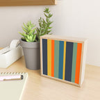 Retro Modern Vertical Stripe Pattern Blue Sage Orange Mustard Mini Art Print Gallery Image 2