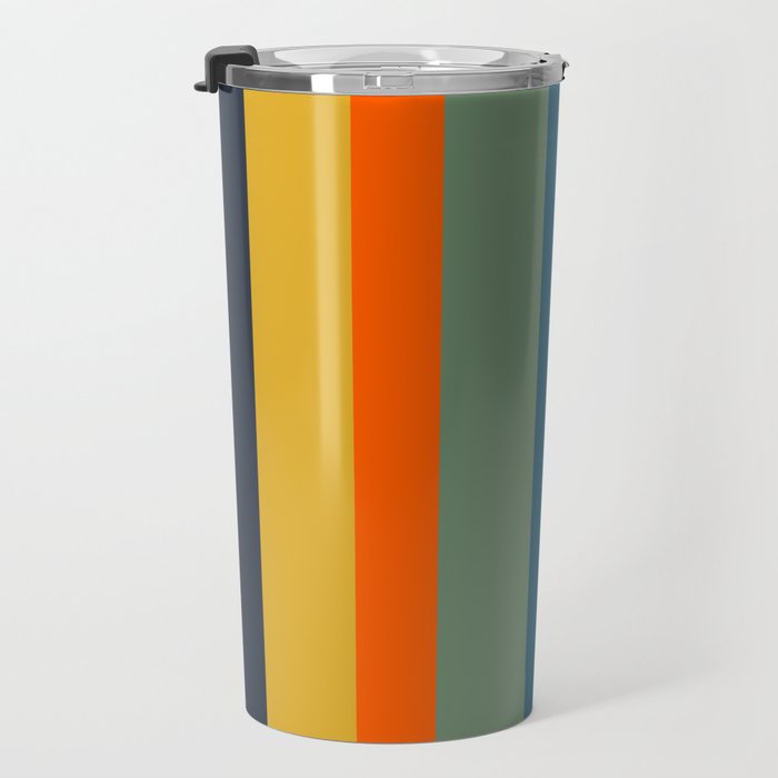 Retro Modern Vertical Stripe Pattern Blue Sage Orange Mustard Travel Mug Gallery Image 3
