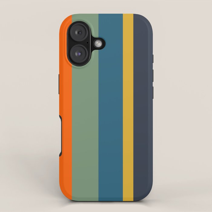 Retro Modern Vertical Stripe Pattern Blue Sage Orange Mustard iPhone Case Gallery Image 1