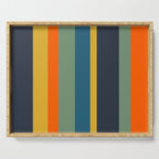 Retro Modern Vertical Stripe Pattern Blue Sage Orange Mustard Serving Tray Gallery Image 1