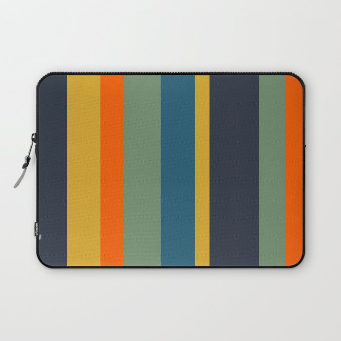 Retro Modern Vertical Stripe Pattern Blue Sage Orange Mustard Laptop Sleeve Gallery Image 1