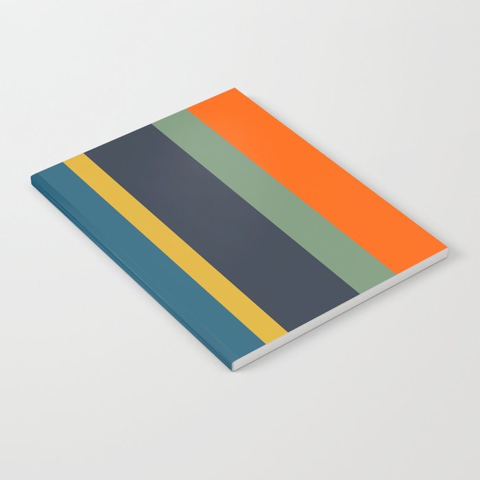 Retro Modern Vertical Stripe Pattern Blue Sage Orange Mustard Notebook Gallery Image 2