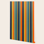 Retro Modern Vertical Stripe Pattern Blue Sage Orange Mustard Wallpaper Gallery Image 2