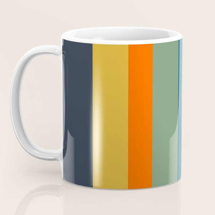 Retro Modern Vertical Stripe Pattern Blue Sage Orange Mustard Coffee Mug Gallery Image 3