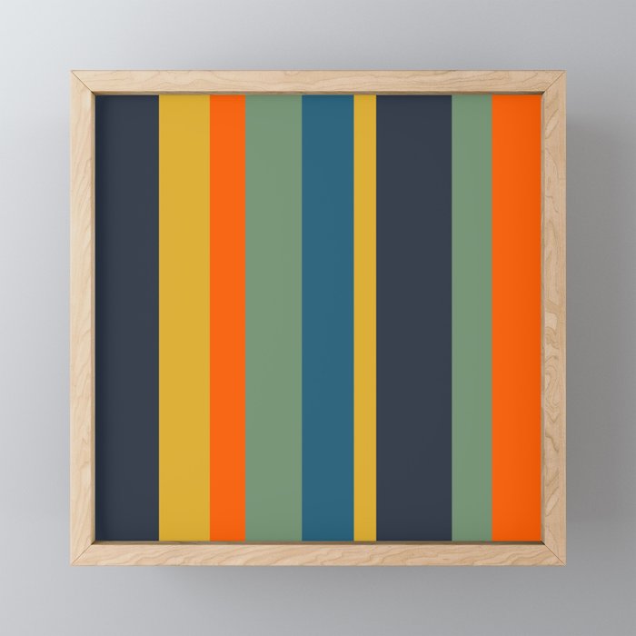 Retro Modern Vertical Stripe Pattern Blue Sage Orange Mustard Mini Art Print Gallery Image 1