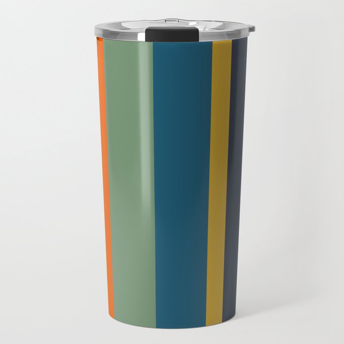 Retro Modern Vertical Stripe Pattern Blue Sage Orange Mustard Travel Mug Gallery Image 1