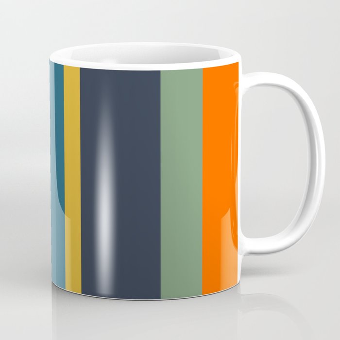 Retro Modern Vertical Stripe Pattern Blue Sage Orange Mustard Coffee Mug Gallery Image 1