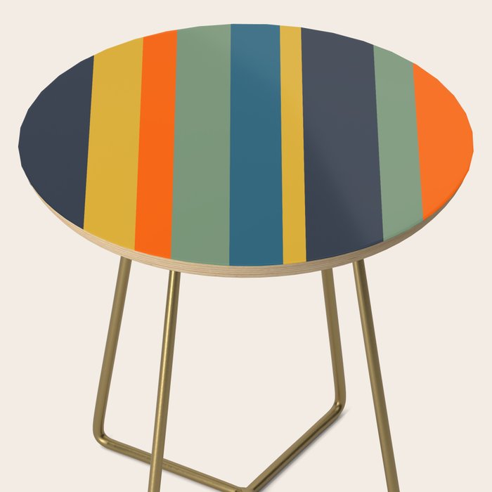 Retro Modern Vertical Stripe Pattern Blue Sage Orange Mustard Side Table Gallery Image 2
