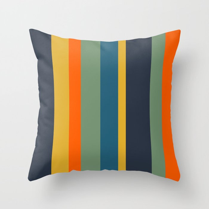 Retro Modern Vertical Stripe Pattern Blue Sage Orange Mustard Throw Pillow Gallery Image 6