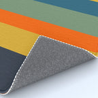 Retro Modern Vertical Stripe Pattern Blue Sage Orange Mustard Rug Gallery Image 4