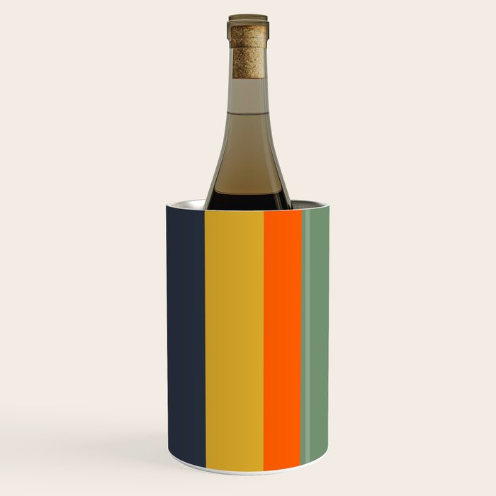 Retro Modern Vertical Stripe Pattern Blue Sage Orange Mustard Wine Chiller Gallery Image 2