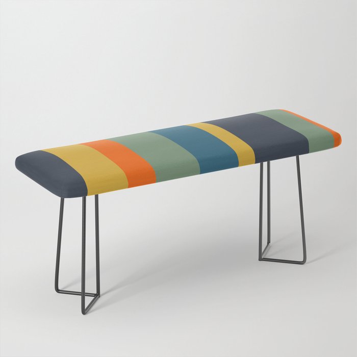 Retro Modern Vertical Stripe Pattern Blue Sage Orange Mustard Bench Gallery Image 1