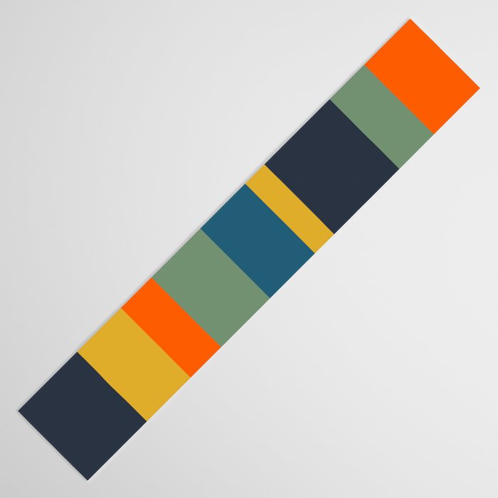 Retro Modern Vertical Stripe Pattern Blue Sage Orange Mustard Table Runner Gallery Image 3
