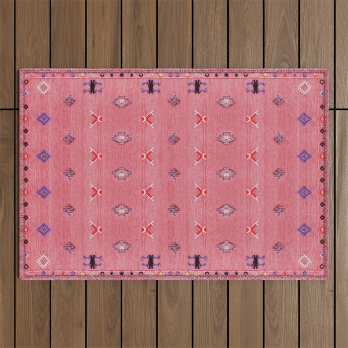 Lovely Pink Oriental Traditional Moroccan Handmade Printable Style  Outdoor Rug Gallery Image 1