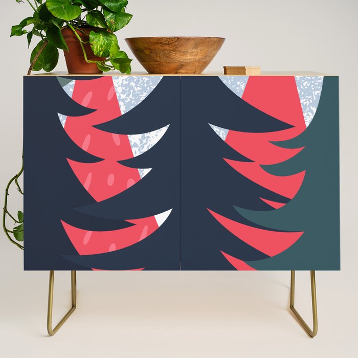 Winter christmas pine tree forest art Credenza Gallery Image 1