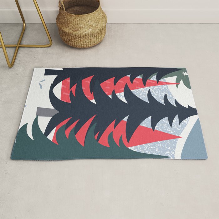 Winter christmas pine tree forest art Rug Gallery Image 1