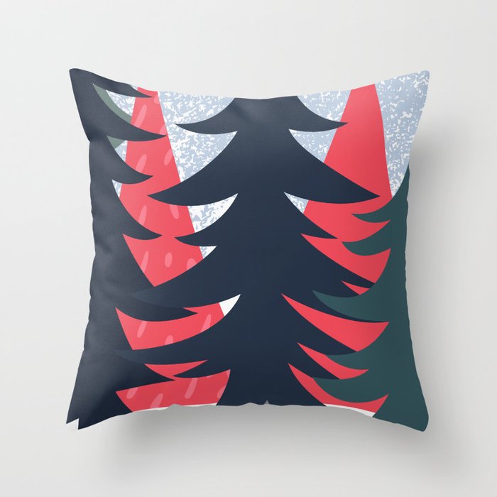 Winter christmas pine tree forest art Throw Pillow Gallery Image 6