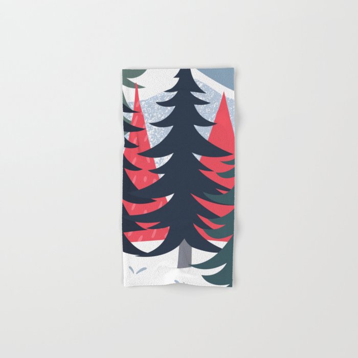 Winter christmas pine tree forest art Bath Towel Gallery Image 1