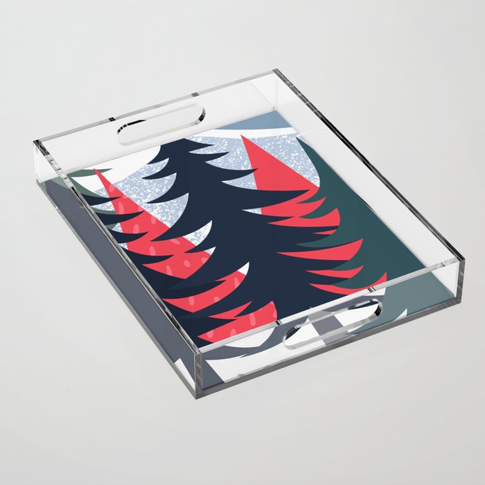 Winter christmas pine tree forest art Acrylic Tray Gallery Image 1