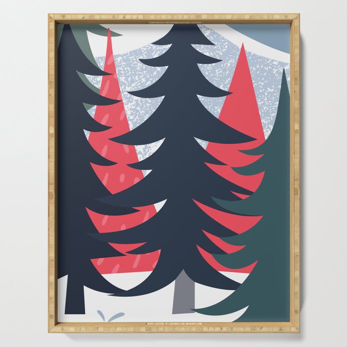 Winter christmas pine tree forest art Serving Tray Gallery Image 1
