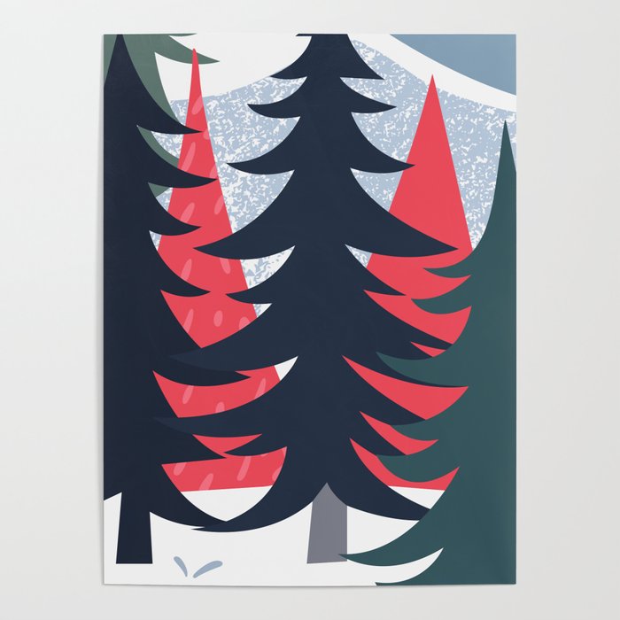 Winter christmas pine tree forest art Poster Gallery Image 4